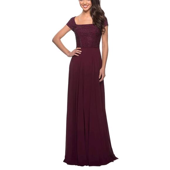 La Femme New York Red Bejeweled Maxi Gown 26512 Size 18 - Picture 1 of 8
